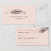 Carte De Visite Boho étincelant Fille rose rousse plume (Devant / Derrière)