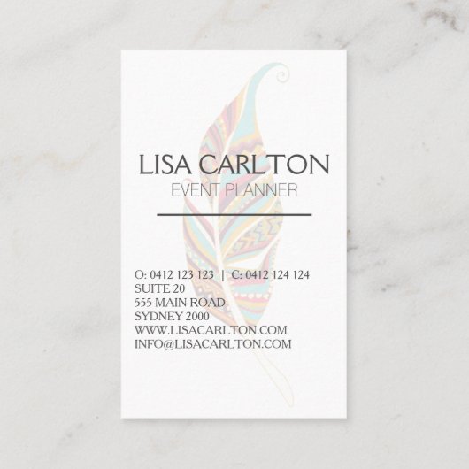 Carte De Visite Boho Feather Abstraite (Dos)