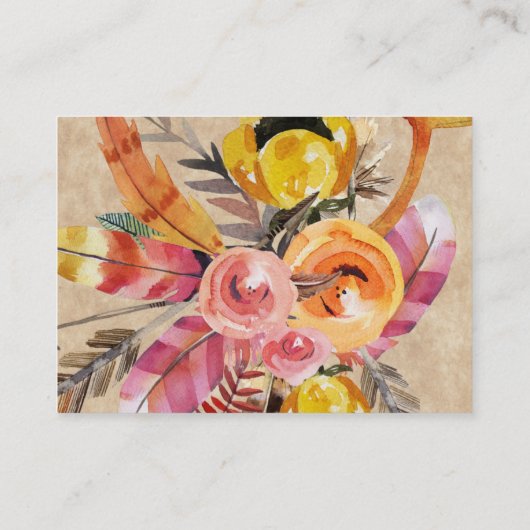 Carte De Visite Boho Feathers Flèches Fleurs Mariage rustique (Dos)