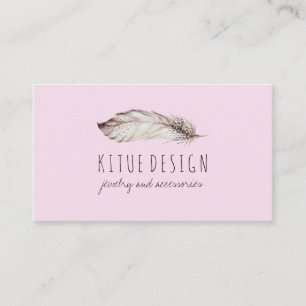 Carte De Visite Boho Féminin Féminine Brun Rose Plume