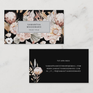 Carte De Visite Boho Fleur sauvage professionnel noir