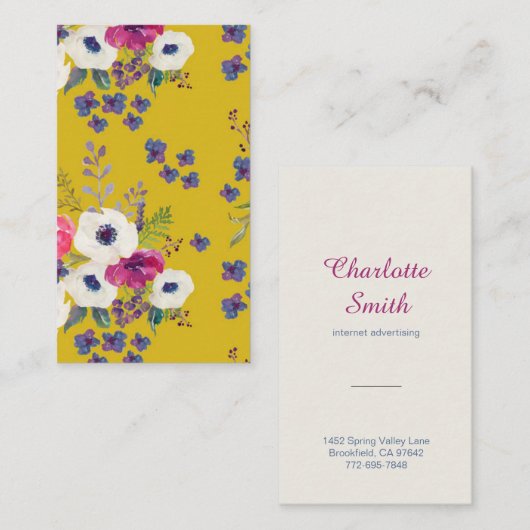 Carte De Visite Boho floral (Devant / Derrière)