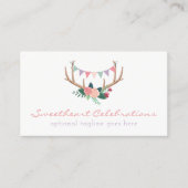 Carte De Visite Boho Floral Antlers & Shabby Rose Party Bund (Devant)