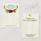 Carte De Visite Boho Floral Antlers Sur Écran De Peinture Beige (Devant / Derrière)