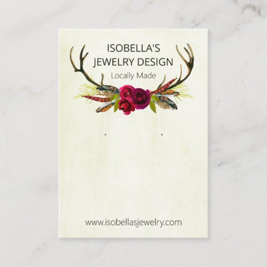 Carte De Visite Boho Floral Antlers Sur Écran De Peinture Beige (Devant)