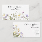 Carte de visite boho, floral aquarelle féminin (Devant / Derrière)