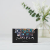 Carte De Visite Boho Floral Bleu Or Mandala Chic Noir (Debout devant)