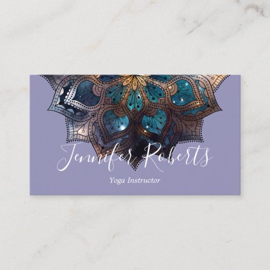 Carte De Visite Boho Floral Bleu Or Mandala Chic Violet (Devant)