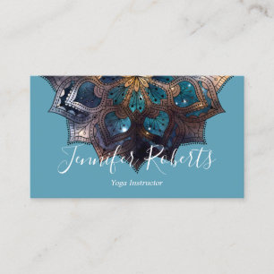 Carte De Visite Boho Floral Blue Gold Mandala Chic Modern