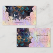 Carte De Visite Boho Floral Blue Gold Mandala Chic Pastel Parties  (Devant / Derrière)