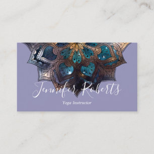Carte De Visite Boho Floral Blue Gold Mandala Chic Purple