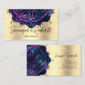 Carte De Visite Boho Floral Blue Mandala Chic Yoga Instructeur Gol (Devant / Derrière)