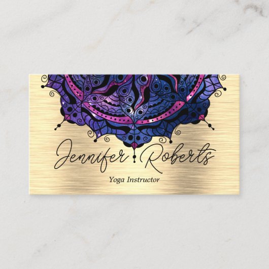 Carte De Visite Boho Floral Blue Mandala Chic Yoga Instructeur Gol (Devant)