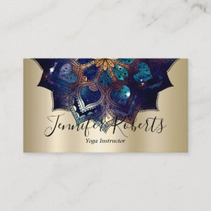 Carte De Visite Boho Floral Blue Mandala Chic Yoga Instructeur Gol