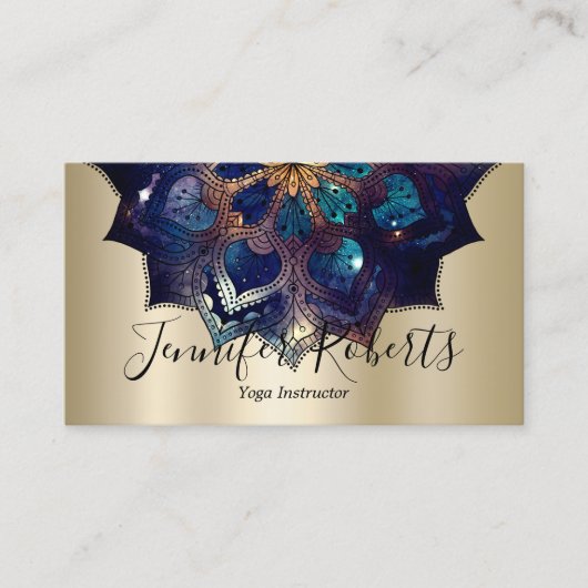 Carte De Visite Boho Floral Blue Mandala Chic Yoga Instructeur Gol (Devant)