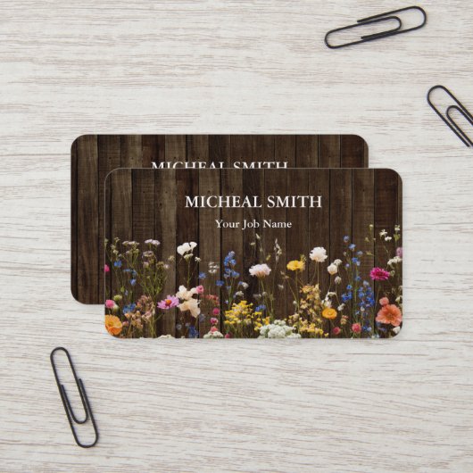 Carte De Visite Boho Floral Bois Moderne (Devant/Arrière en situation)