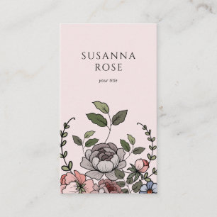 Carte De Visite Boho Floral Botanique Professionnel Blush Rose