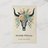 Carte De Visite Boho Floral Bull Cow Crâne Western Rustique (Devant)