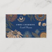 Carte De Visite Boho Floral Event Planner Navy Blue (Devant)