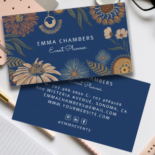 Carte De Visite Boho Floral Event Planner Navy Blue