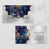 Carte De Visite Boho Floral Mandala Chic Yoga Instructeur Silver (Devant / Derrière)