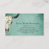 Carte De Visite Boho Floral Vache Crâne sur Turquoise (Dos)