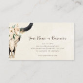 Carte De Visite Boho Floral Vache Crâne Turquoise et crème (Dos)