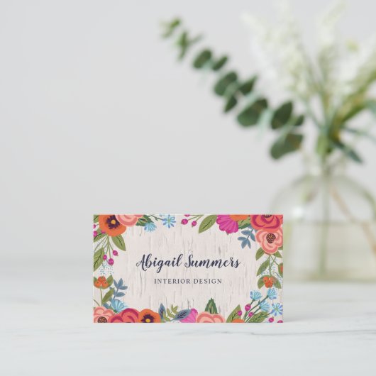 Carte De Visite Boho Florals - Script Birch & Calligraphy (Debout devant)