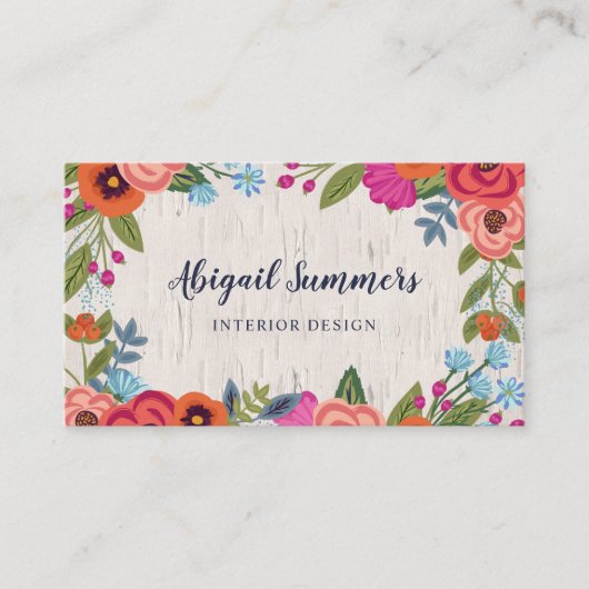 Carte De Visite Boho Florals - Script Birch & Calligraphy (Devant)