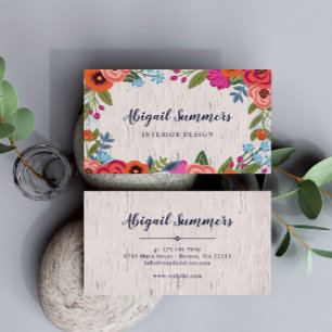 Carte De Visite Boho Florals - Script Birch & Calligraphy