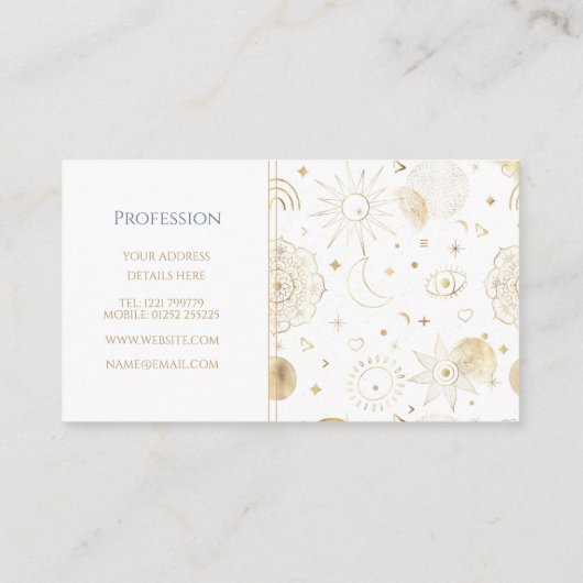 Carte De Visite Boho Gold Space doodles Design blanc (Dos)