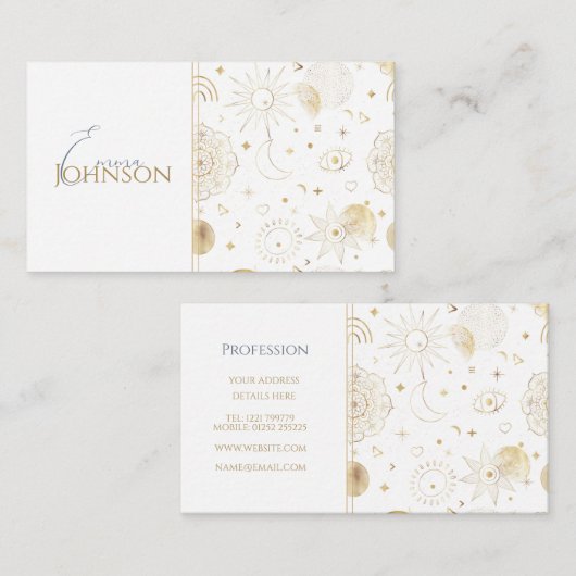 Carte De Visite Boho Gold Space doodles Design blanc (Devant / Derrière)