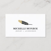 Carte De Visite Boho Gold tendance concepteur de plume blanche (Devant)
