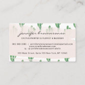 Carte De Visite Boho Green Flower Cute Cactus (Dos)