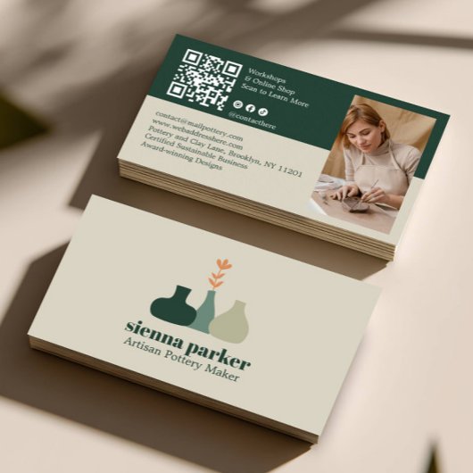 CARTE DE VISITE BOHO  HANDMADE POTTERY CERAMIC QR CODE PHOTO