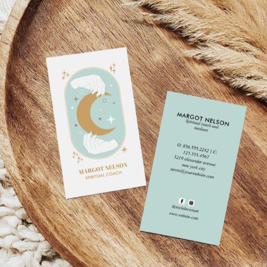 Carte De Visite Boho Healing Hand Céleste Lune Tarot AQUA