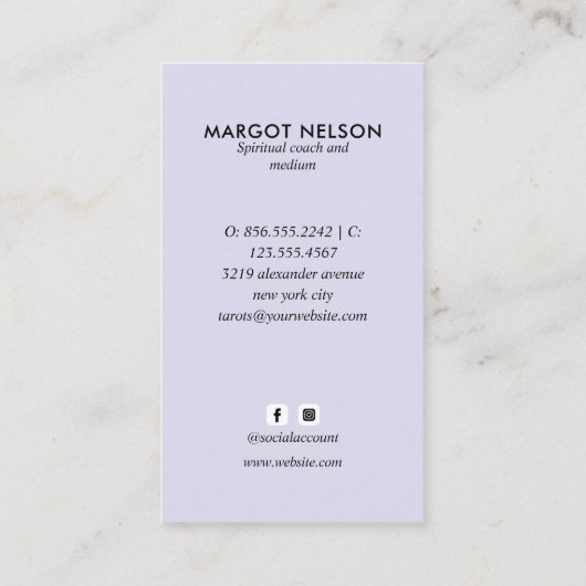 Carte De Visite Boho Healing Main Céleste Lune Tarot Violet (Dos)