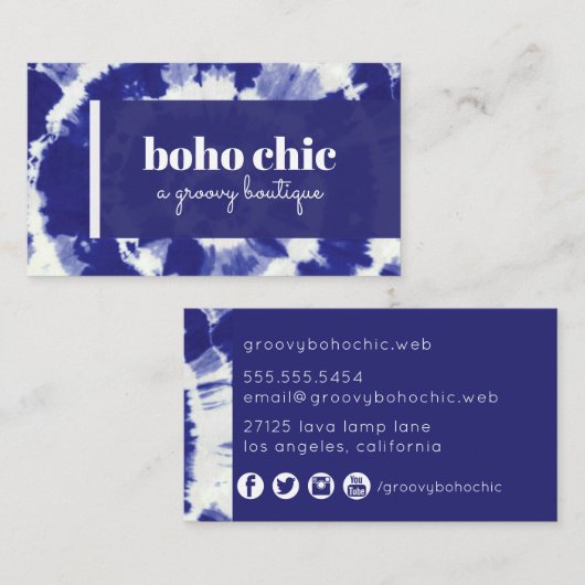 Carte De Visite Boho Indigo Tie Dye (Devant / Derrière)