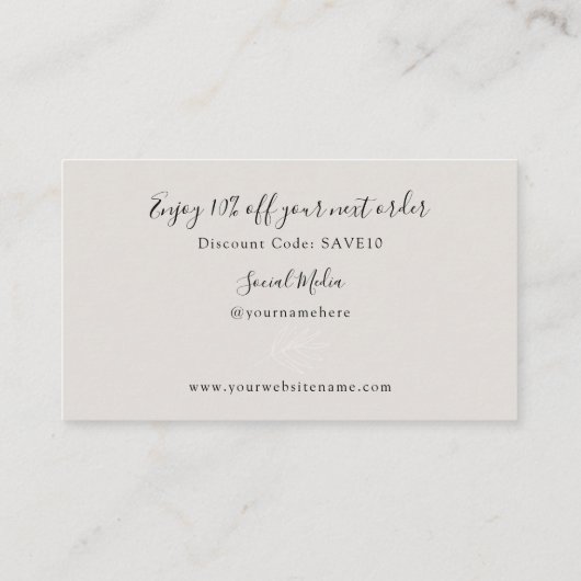 Carte De Visite Boho Leaf Taupe Merci pour votre commande (Dos)