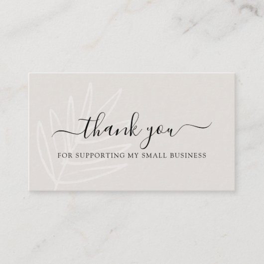 Carte De Visite Boho Leaf Taupe Merci pour votre commande (Devant)