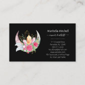 Carte De Visite Boho Lune Cristaux Plumes Fleurs Horizontales (Dos)