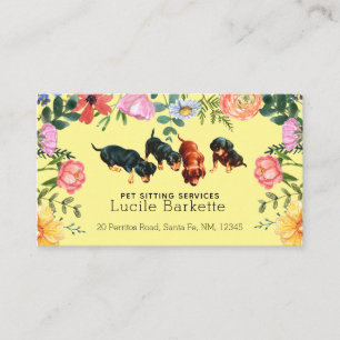 Carte De Visite Boho Mignon Dachshund Garde d'Animaux Fleurs Sauva