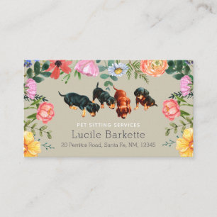 Carte De Visite Boho Mignon Dachshund Garde d'Animaux Fleurs Sauva