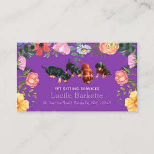 Carte De Visite Boho Mignon Dachshund Garde d'Animaux Fleurs Sauva