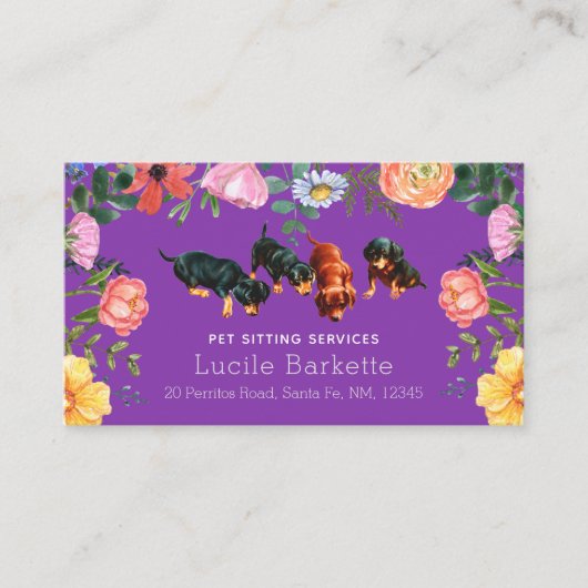 Carte De Visite Boho Mignon Dachshund Garde d'Animaux Fleurs Sauva (Devant)