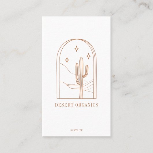 Carte De Visite Boho Minimalist Cactus Line Logo d'art Terracotta (Devant)