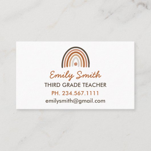 Carte De Visite Boho Modern Rainbow Teacher Apple (Devant)