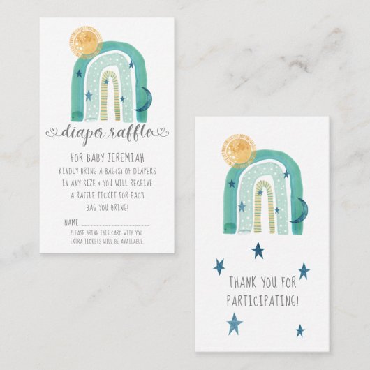 Carte De Visite Boho Moderne Arc-en-ciel Turquoise bébé Garçon Déc (Devant / Derrière)