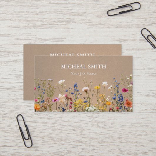 Carte De Visite Boho moderne Floral Kraft (Devant/Arrière en situation)