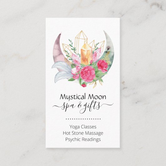 Carte De Visite Boho Moon Crystals Plumes Fleurs (Devant)